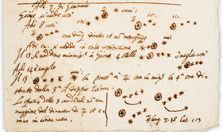 Galileo’s first noted observation of the moons of Jupiter. Image: Wikimedia